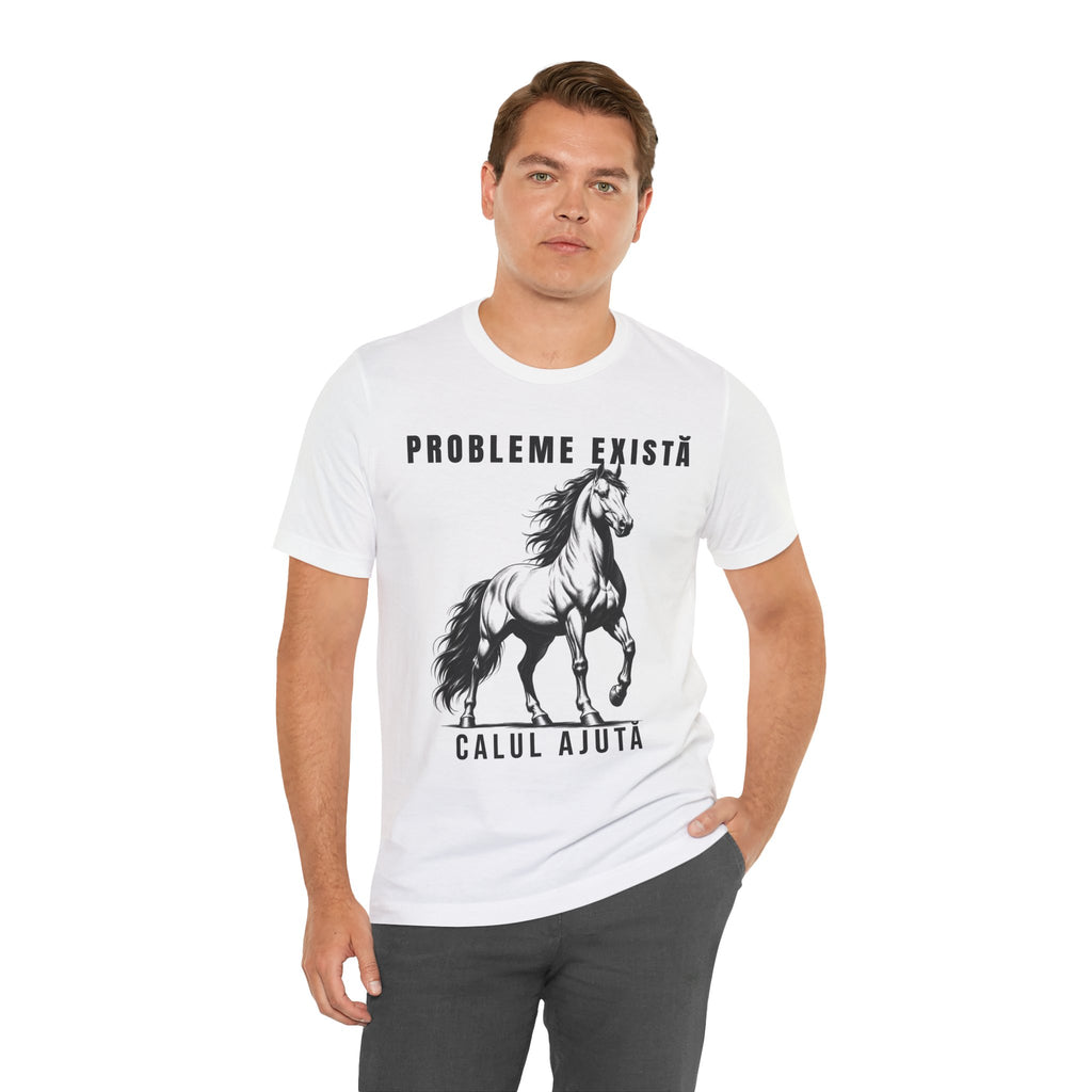 Tricou Edgy cu Cai 'Probleme Există, Calul Ajută'