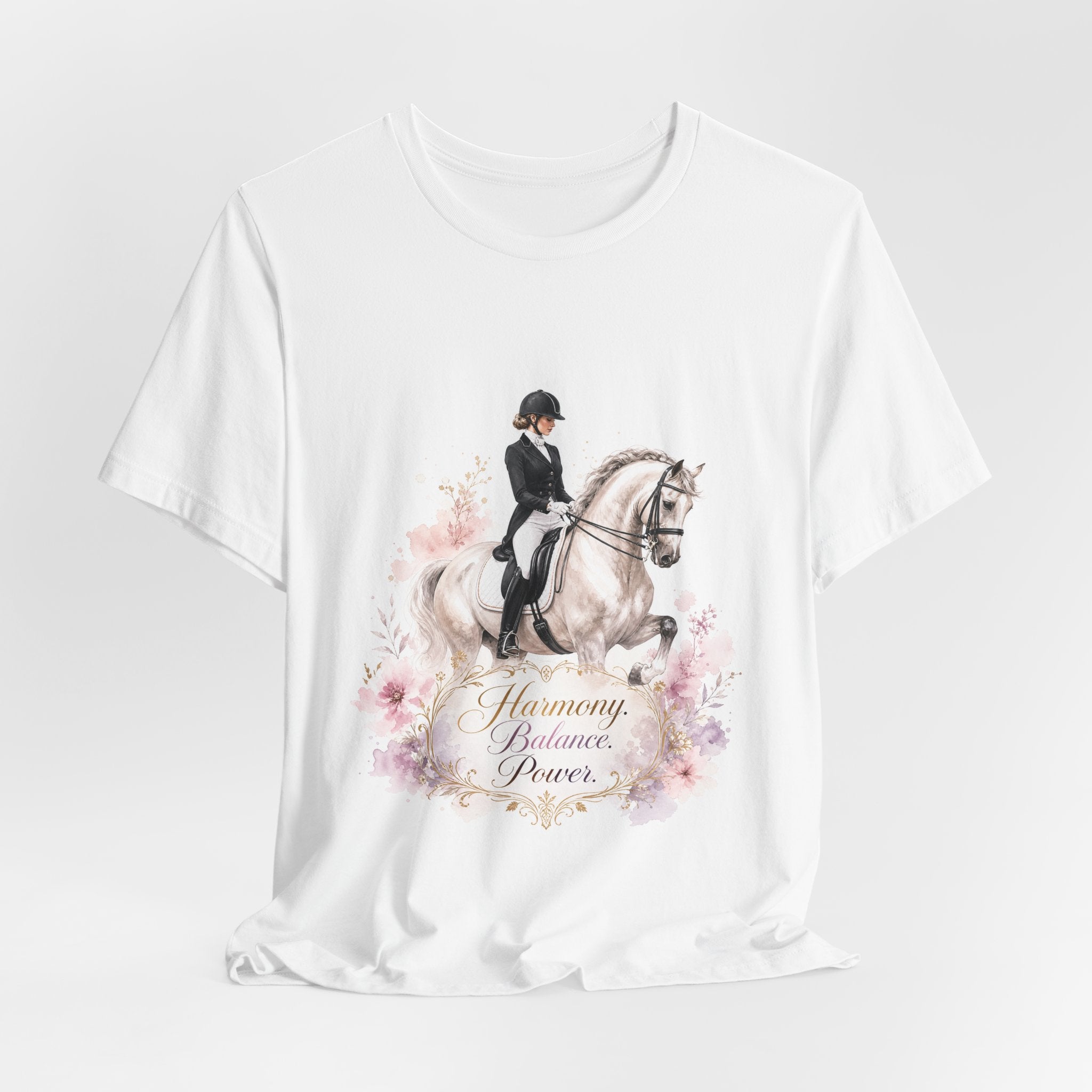 Tricou motivational cu cai 'Harmony Balance Power'