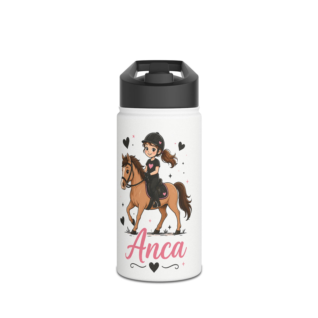 Sticlă personalizată cu fata/baiat călare – cu numele tău