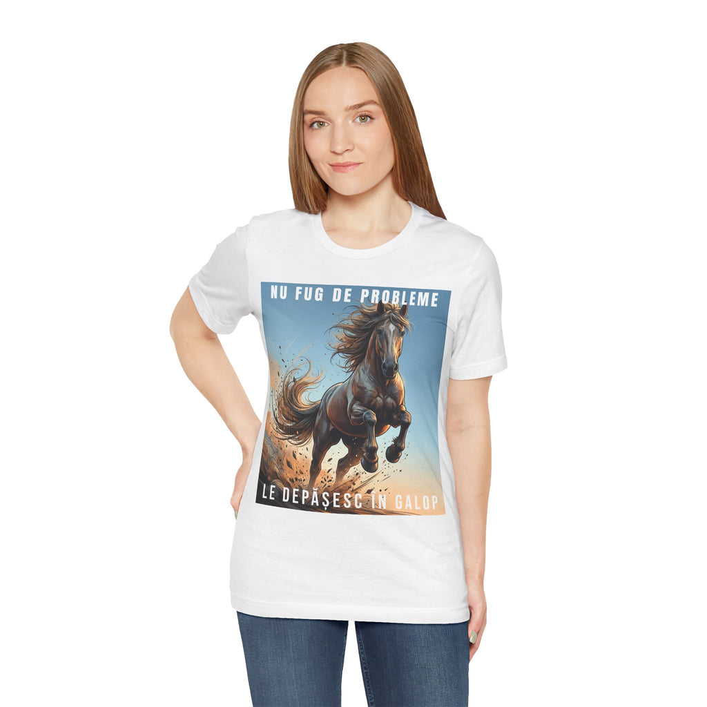 Tricou Edgy cu Cai 'Nu Fug de Probleme, Le Depasesc în Galop'