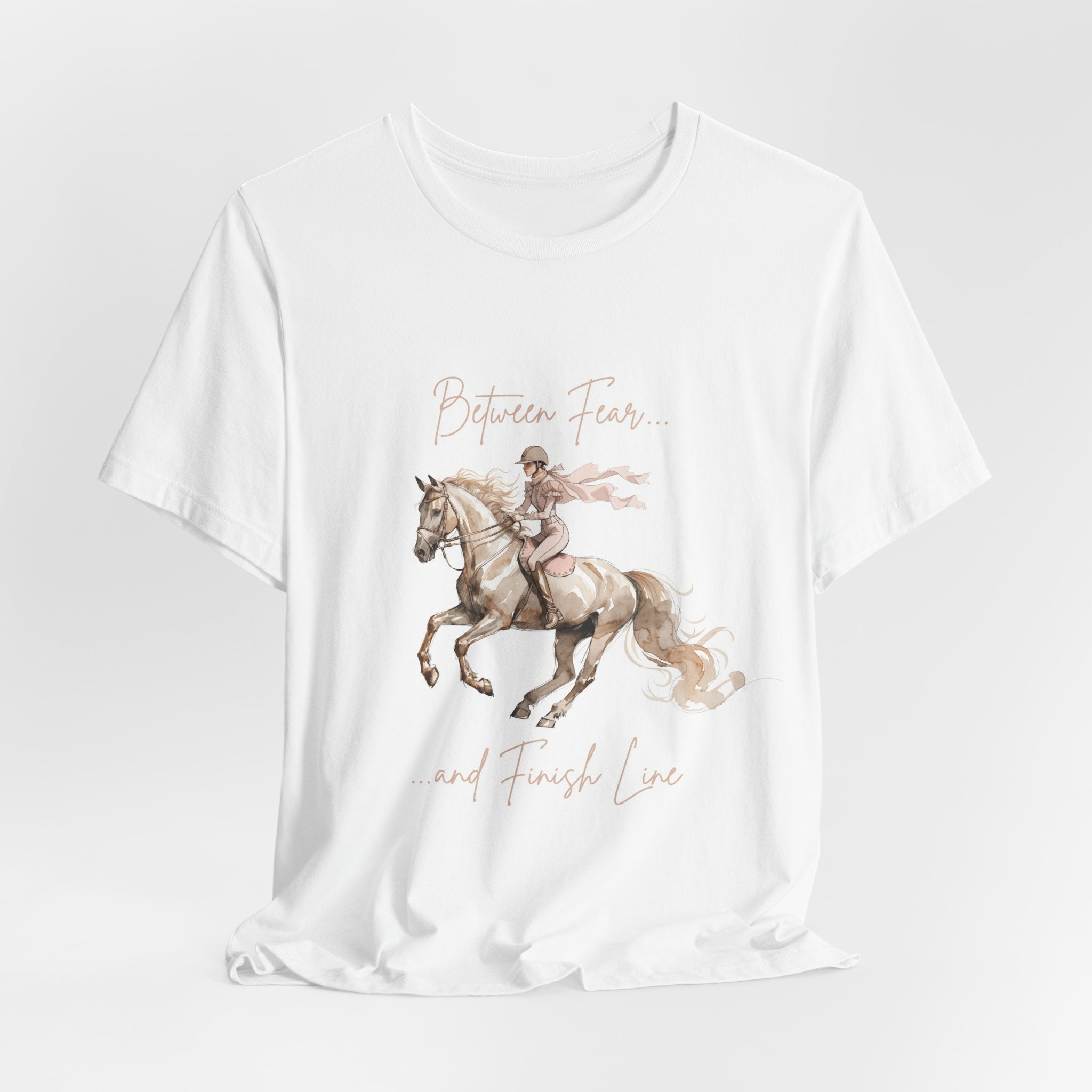 Tricou motivational cu cai 'Between Fear and Finish Line'