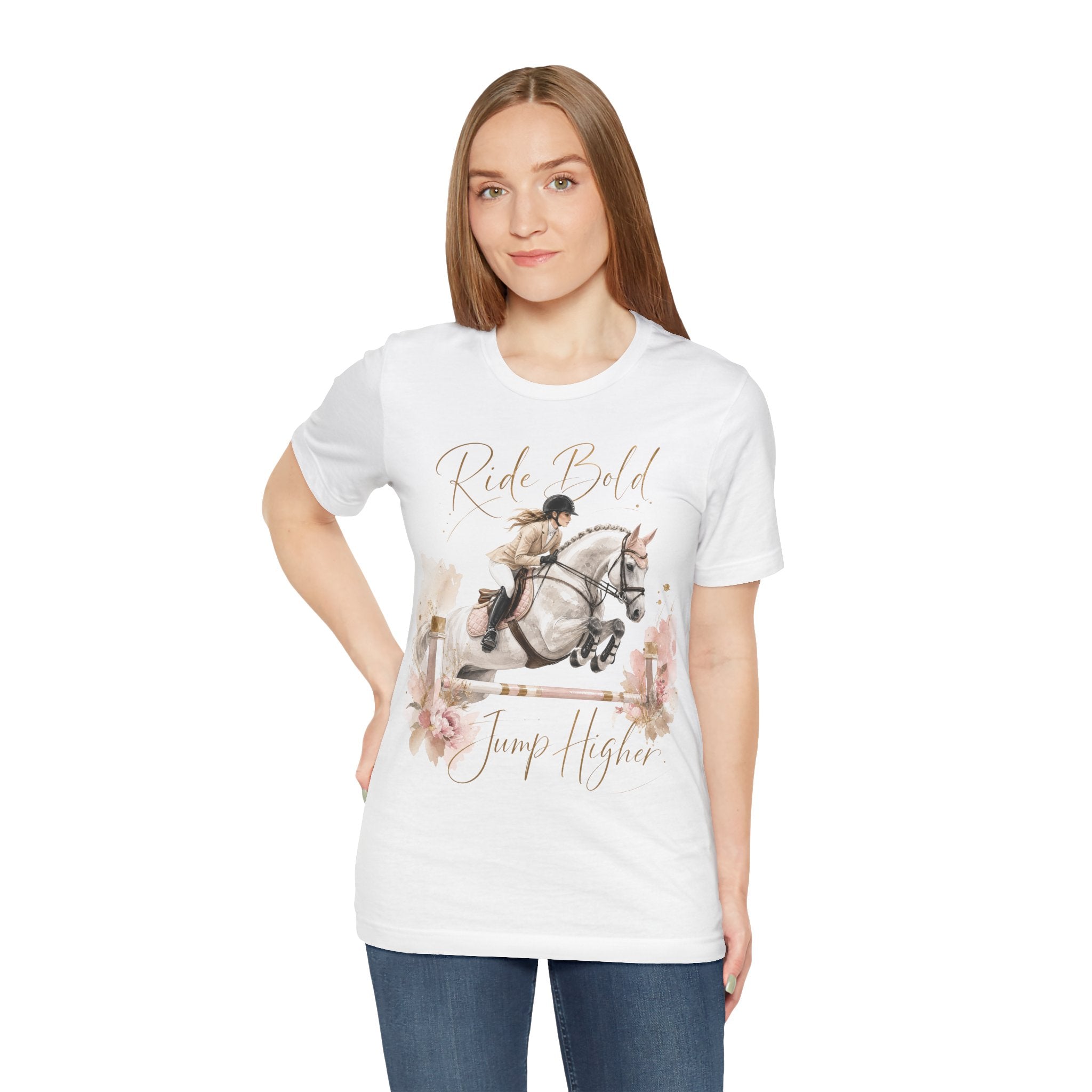 Tricou motivational cu cai 'Ride Bold, Jump Higher'