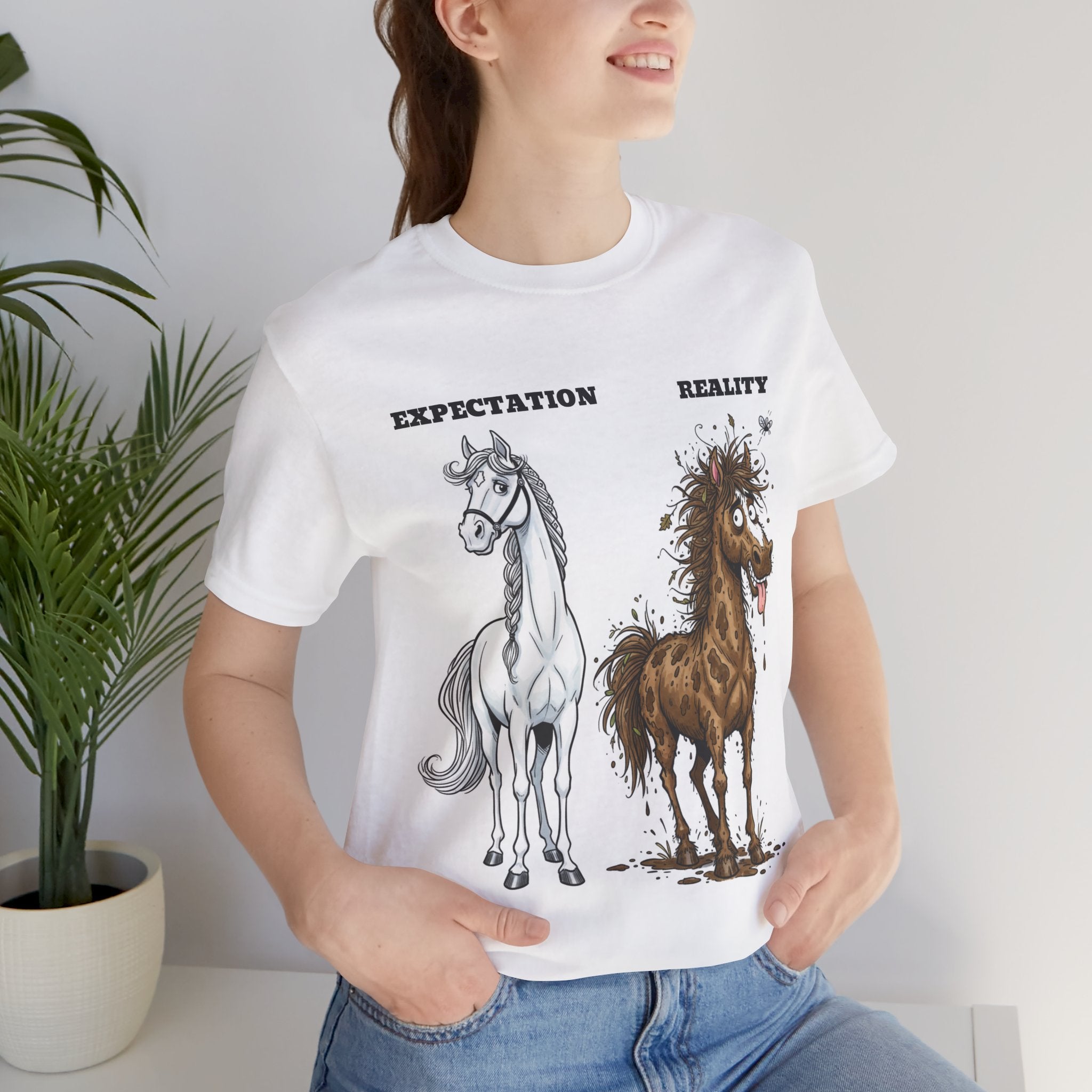 Expectation vs Reality Horse T-Shirt — Funny Equestrian Tee