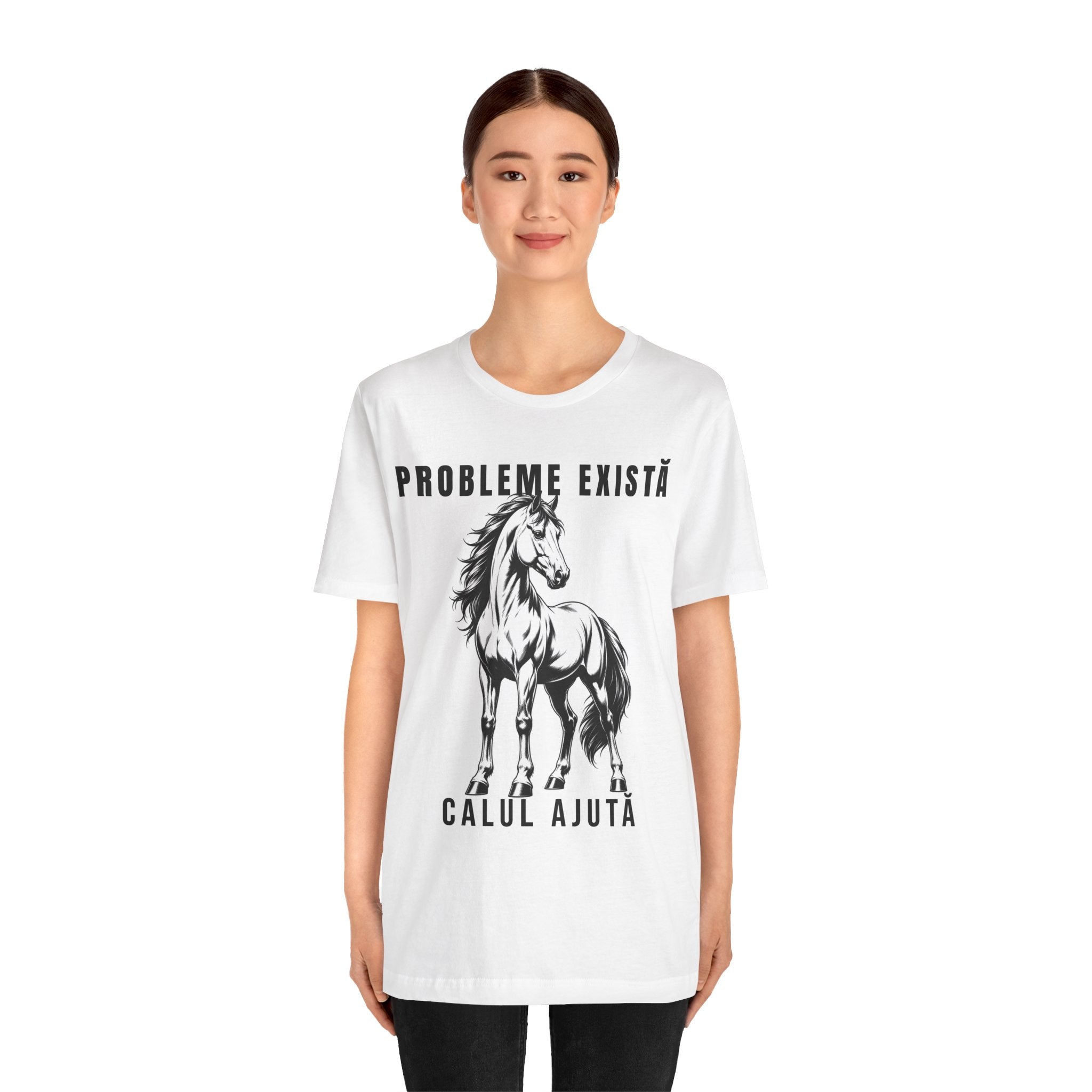 Tricou Edgy cu Cai 'Probleme Există, Calul Ajută'