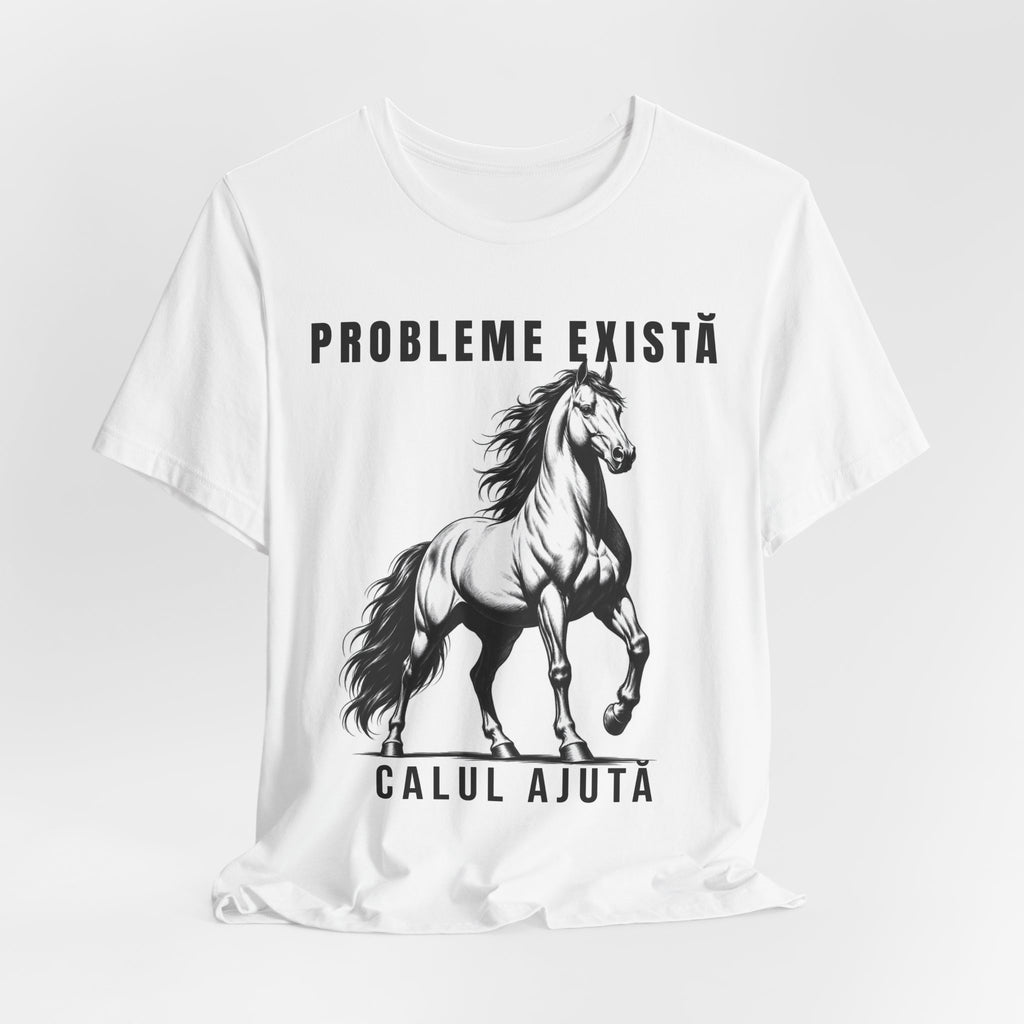 Tricou Edgy cu Cai 'Probleme Există, Calul Ajută'