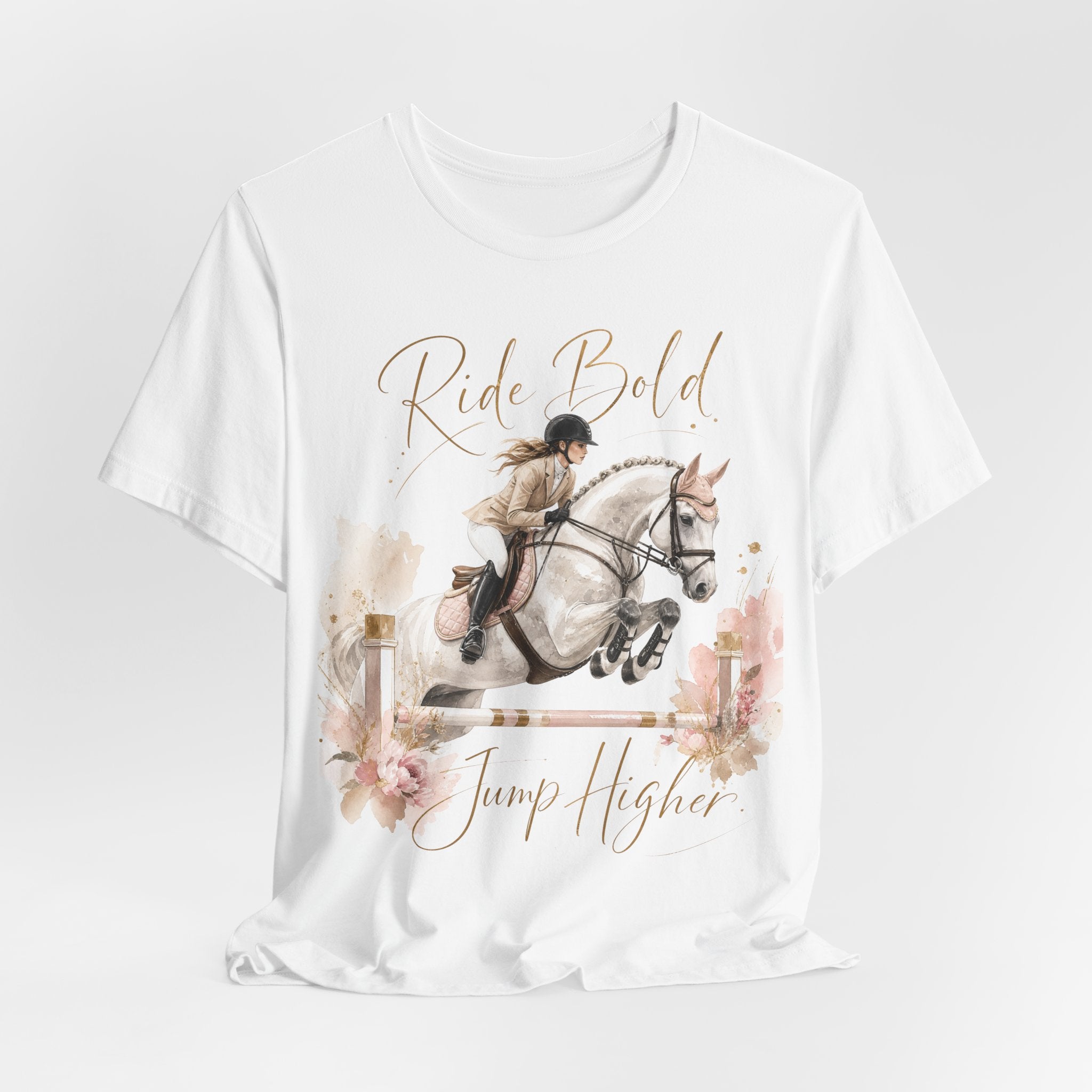 Tricou motivational cu cai 'Ride Bold, Jump Higher'