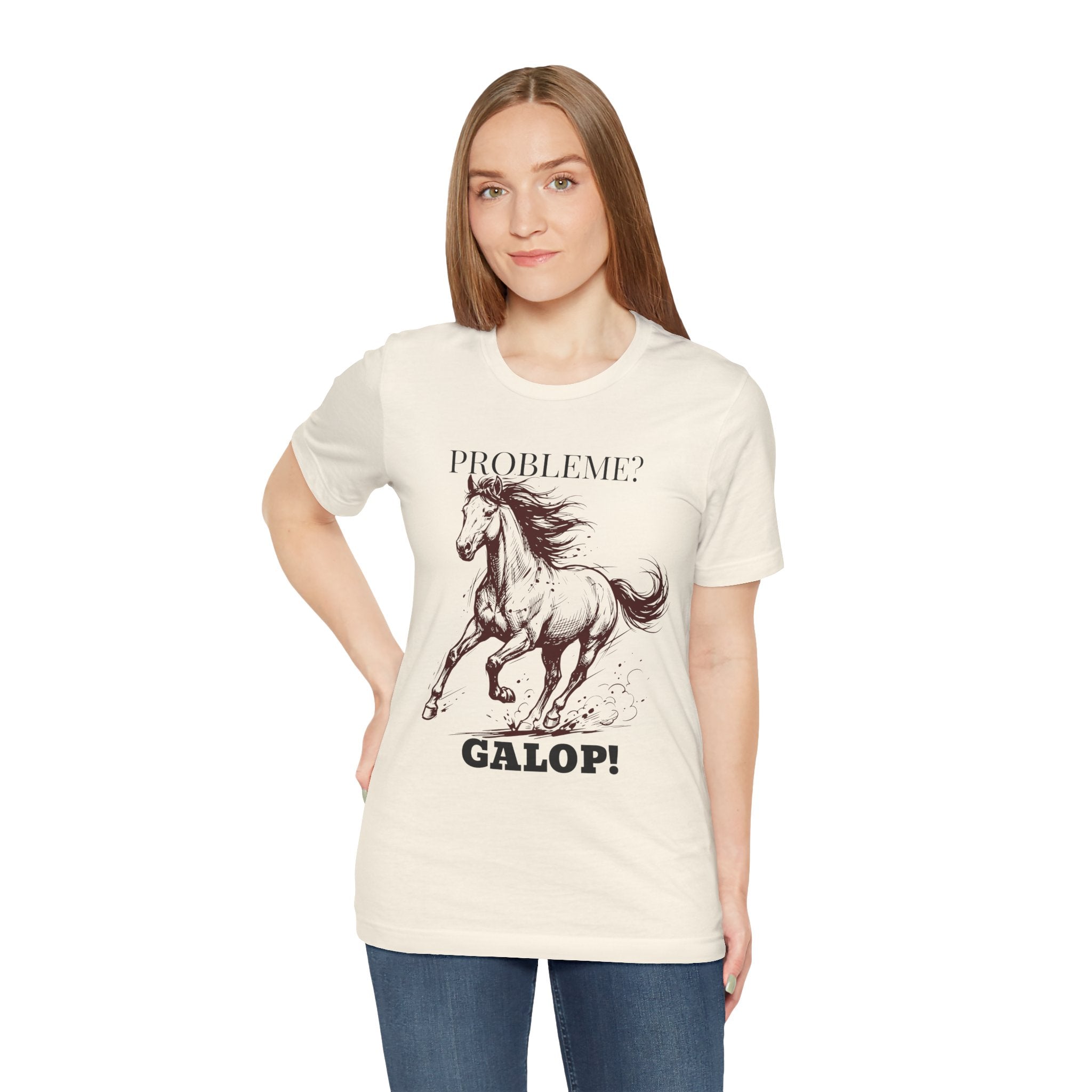 Horse T-Shirt — 'Problem? Galop!' Vintage Running Horse Tee