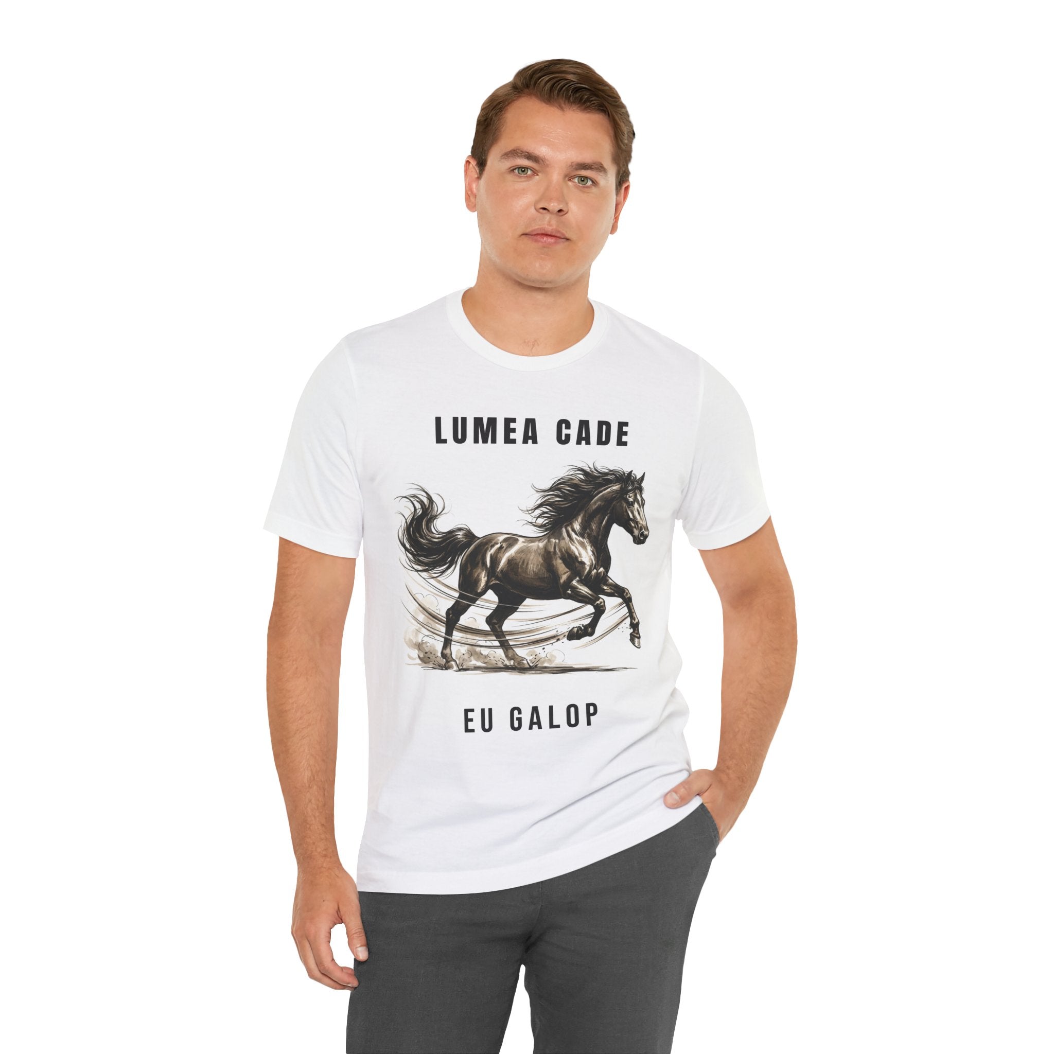 Tricou Edgy cu Cai 'Lumea Cade, Eu Galop'