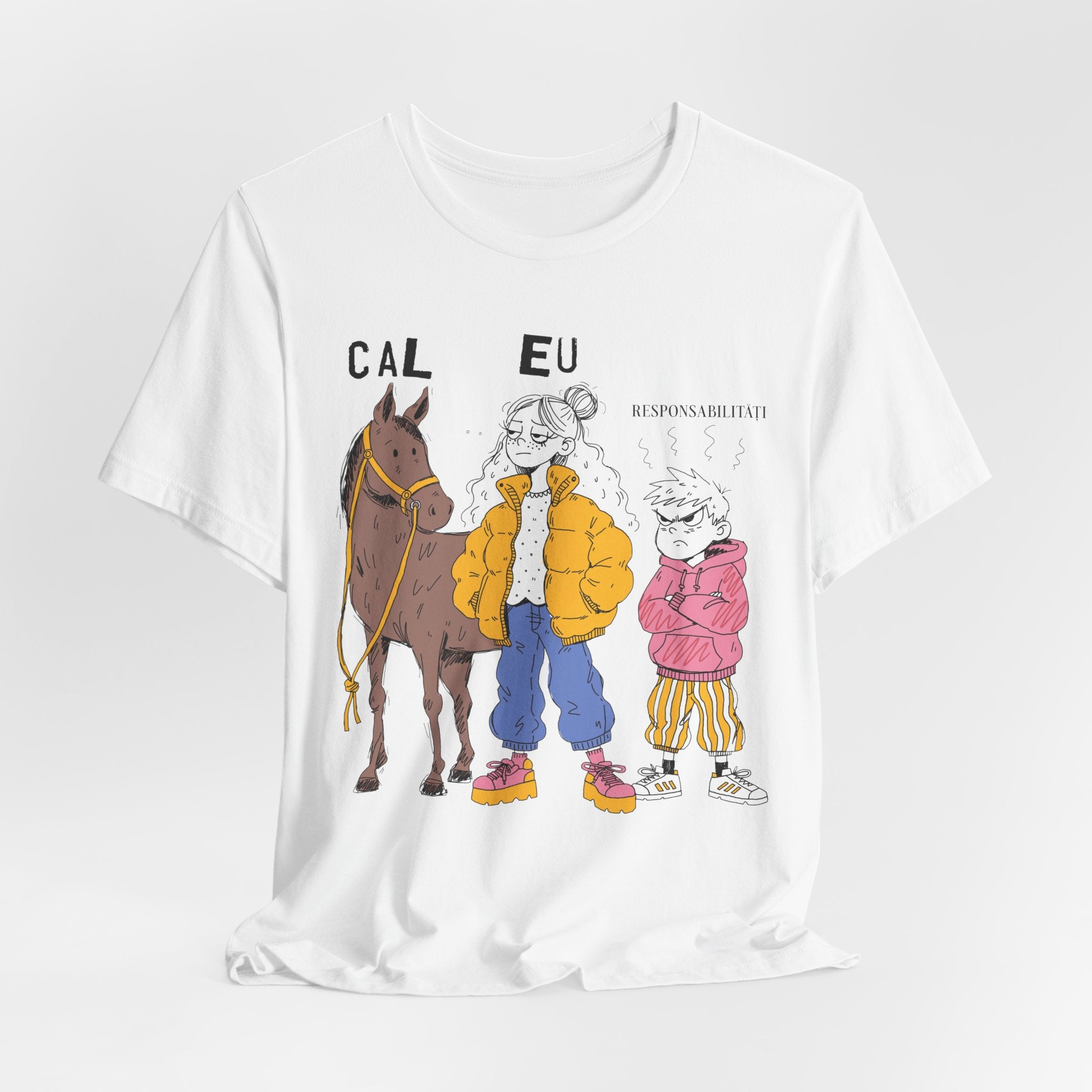 Tricou Amuzant cu Cai 'Eu, Cal, Responsabilitati'