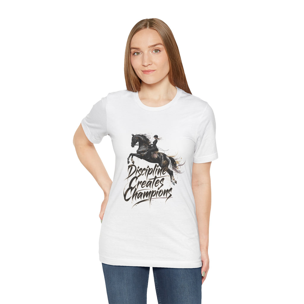 Tricou motivational cu cai 'Discipline Creates Champions'