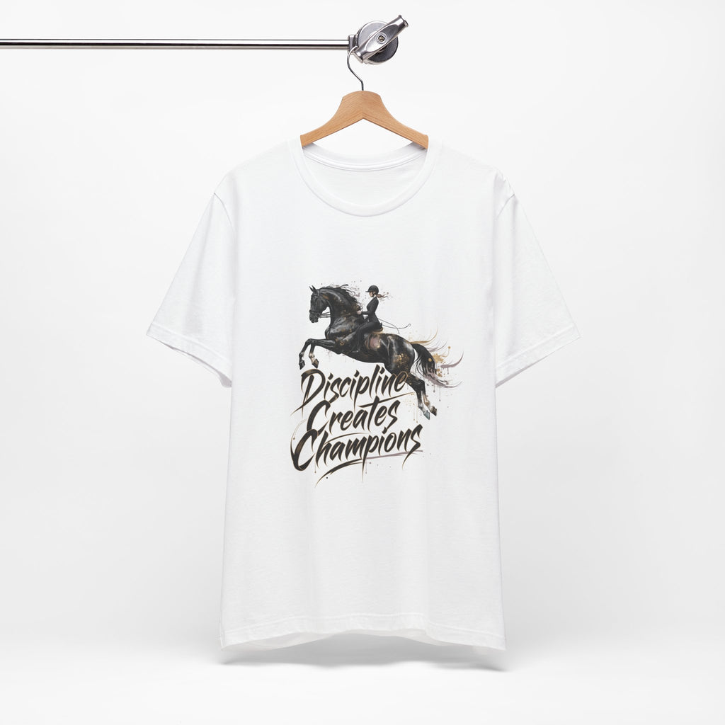 Tricou motivational cu cai 'Discipline Creates Champions'
