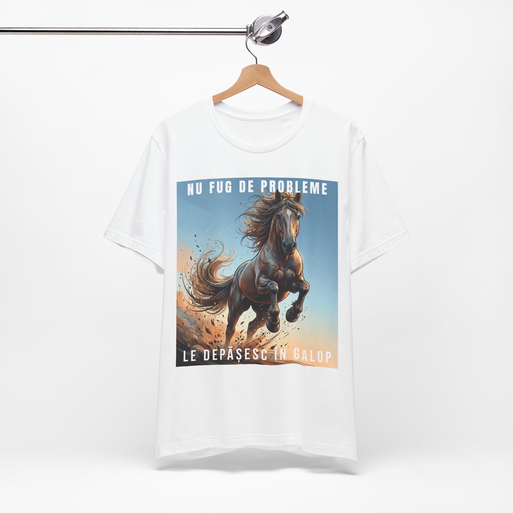 Tricou Edgy cu Cai 'Nu Fug de Probleme, Le Depasesc în Galop'