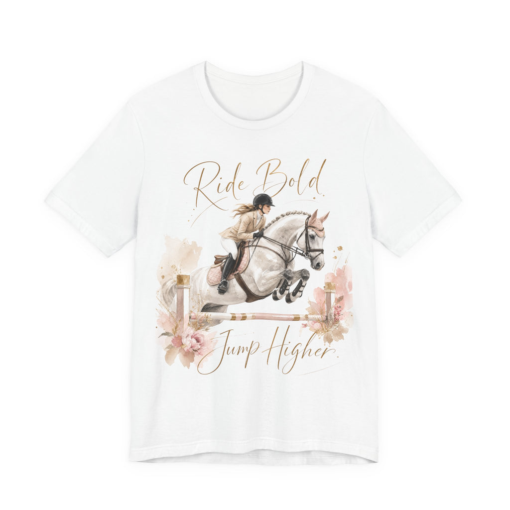 Tricou motivational cu cai 'Ride Bold, Jump Higher'