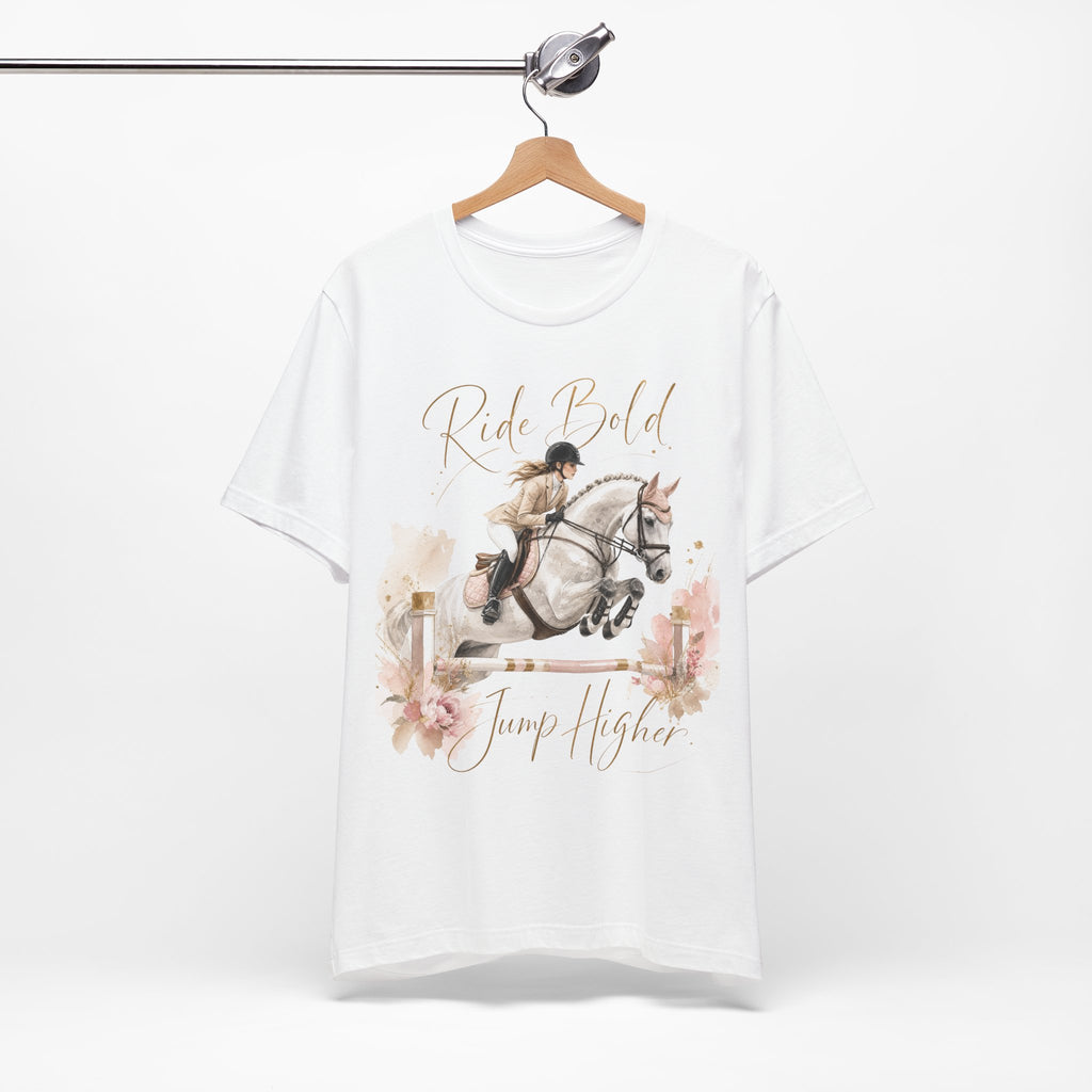 Tricou motivational cu cai 'Ride Bold, Jump Higher'