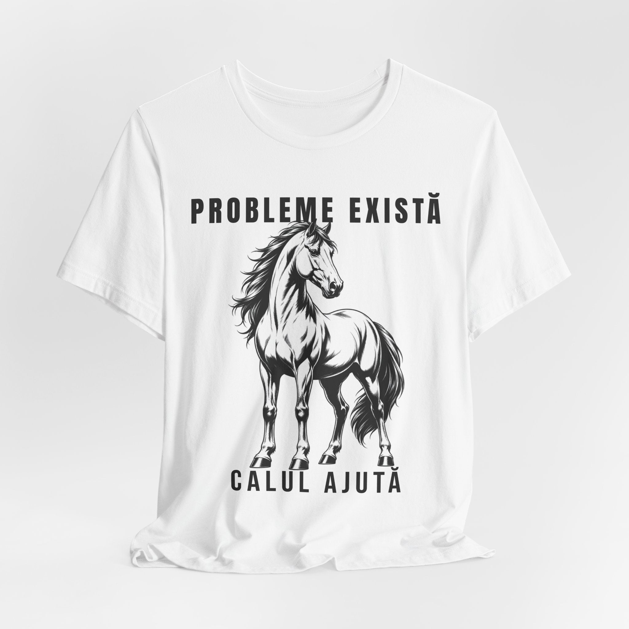 Tricou Edgy cu Cai 'Probleme Există, Calul Ajută'