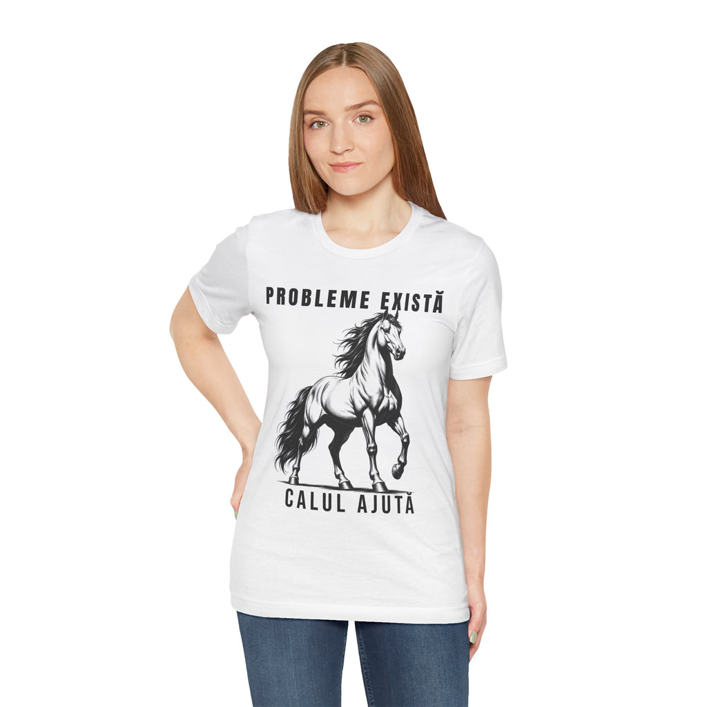 Tricou Edgy cu Cai 'Probleme Există, Calul Ajută'