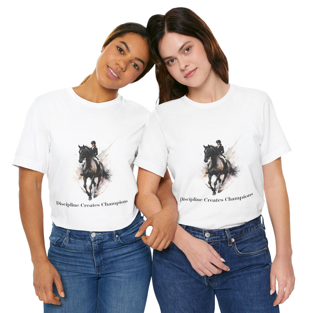 Tricou motivational cu cai 'Discipline Creates Champions'