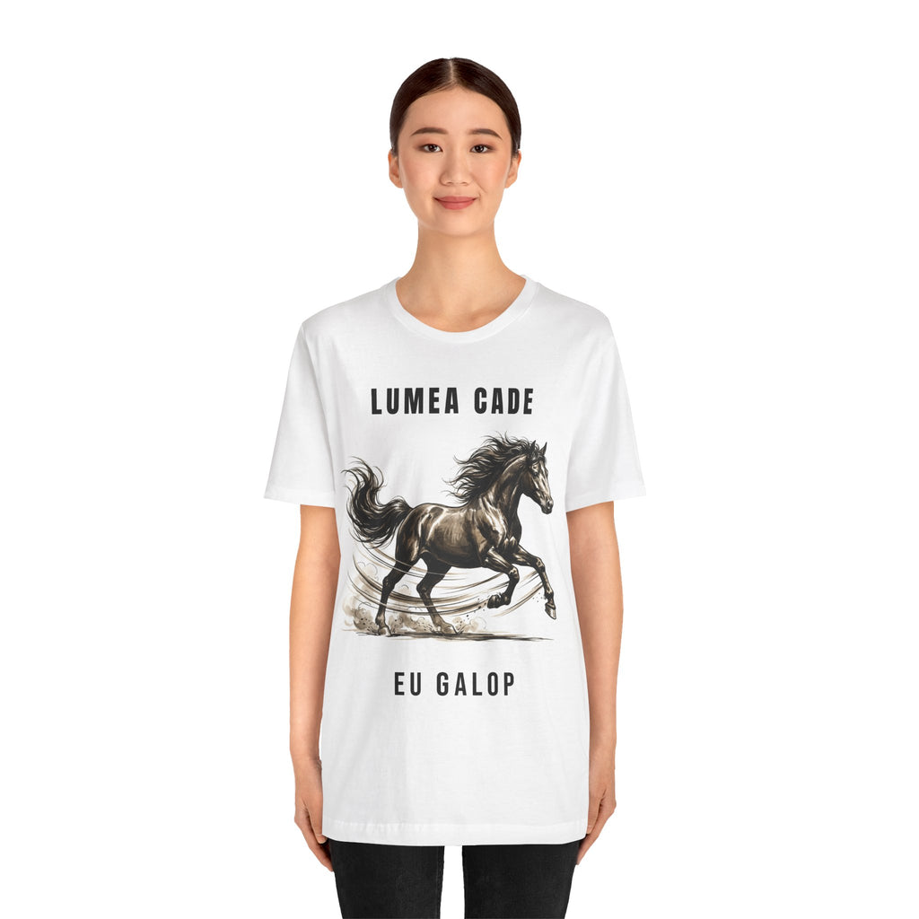 Tricou Edgy cu Cai 'Lumea Cade, Eu Galop'