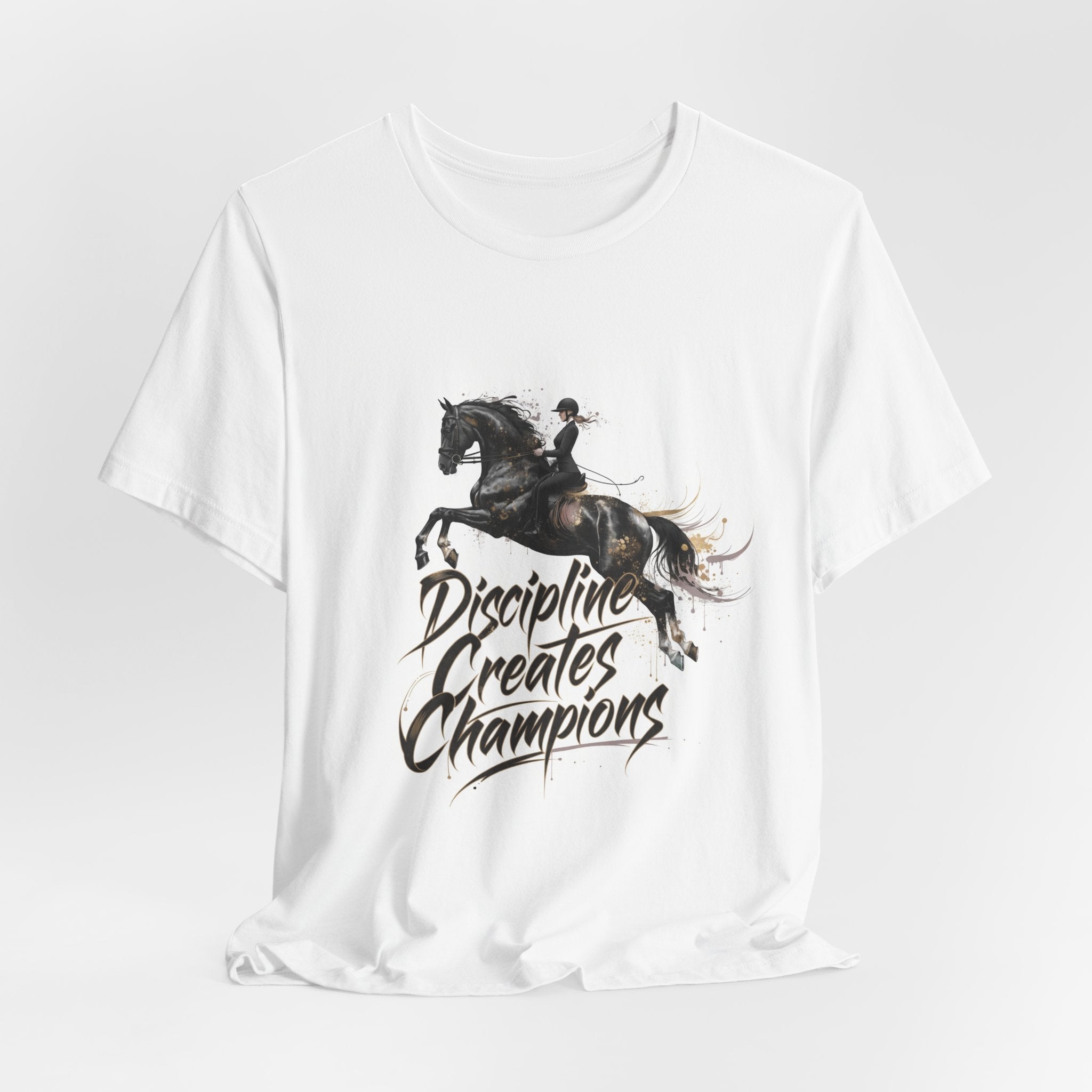 Tricou motivational cu cai 'Discipline Creates Champions'