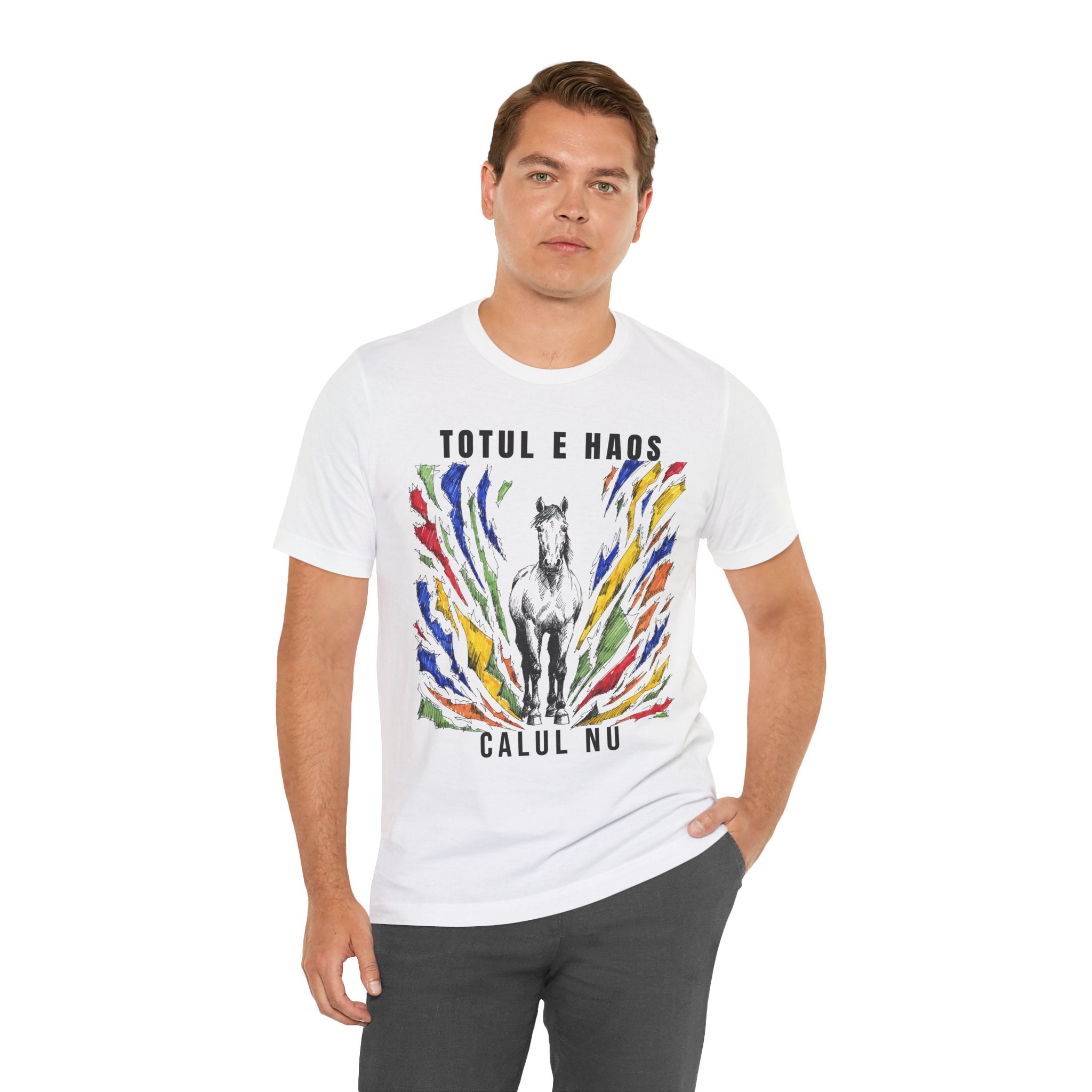 Tricou Edgy cu Cai 'Totul e haos, calul nu'